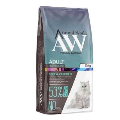 Animal World Multicolour Biftek ve Tavuklu Yetişkin Kedi Maması 15 Kg