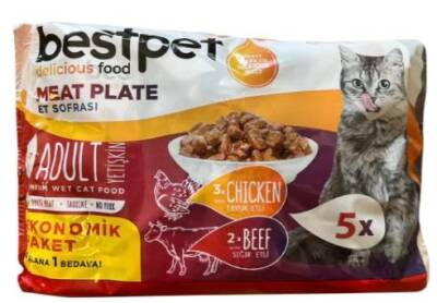 Bestpet Etli Çeşitler Ecopack Yetişkin Kedi Konservesi 4 Adet + 1 Adet Hediyeli