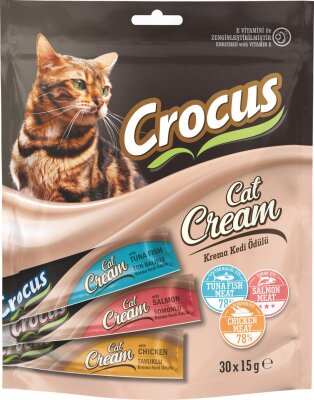 Crocus Çoklu Tavuklu & Ton Balıklı & Somonlu Krema Kedi Ödülü 30 X 15 gr