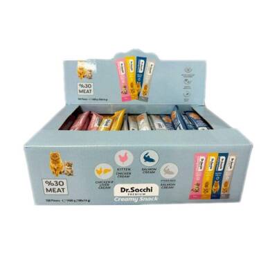 Dr. Sacchi Creamy Snack Karışık Lezzetler Sıvı Krema Kedi Ödülü 14 gr 100'lü Kutu