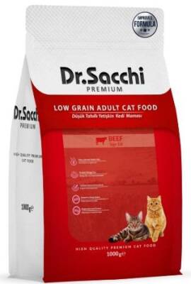 Dr. Sacchi Premium Düşük Tahıllı Sığır Etli Yetişkin Kedi Maması 1 kg