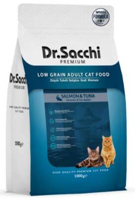 Dr. Sacchi Premium Düşük Tahıllı Somonlu ve Ton Balıklı Yetişkin Kedi Maması 1 kg