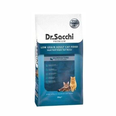 Dr. Sacchi Premium Düşük Tahıllı Somonlu ve Ton Balıklı Yetişkin Kedi Maması 10 kg