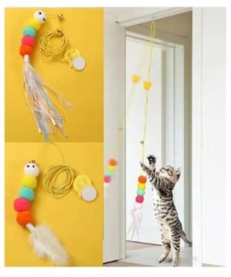 Elastik Tırtıl Kedi Oyuncağı Vantuzlu Lastikli Kedi Kelebek Yakalama Egzersiz Oyuncağı