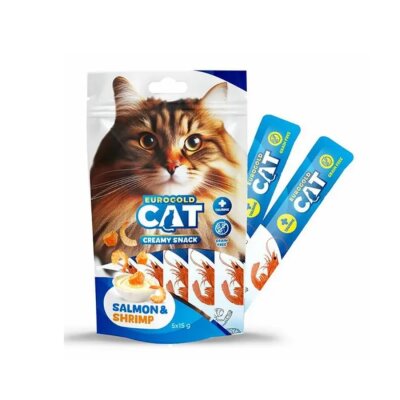 EuroGold Cat Somon Balığı ve Karides Aromalı Sıvı Kedi Ödülü 5x15Gr