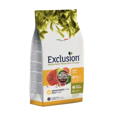 Exclusion Monoprotein Sığır Etli ve Narlı Düşük Tahıllı Orta Irk Yetişkin Köpek Maması 12 Kg