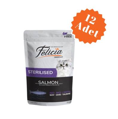 Felicia Pouch Kısırlaştırılmış Somonlu Tahılsız Yetişkin Kedi Konservesi 85 Gr x 12 Adet