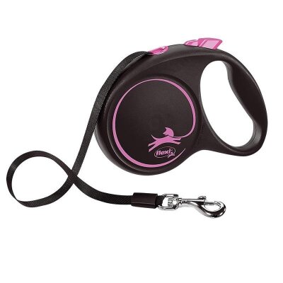 Flexi Black Design Pembe 5 mt Şerit Otomatik Tasma Medium