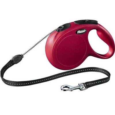 Flexi New Classic İp Otomatik Köpek Gezdirme Tasması Kırmızı M 8 mt