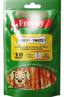 Freshy Tavuklu Twist Kurutulmuş Et Kaplı Çiğneme Burgu Çubuk 13 cm 10'lu 90 gr