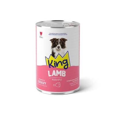 King Sos İçinde Et Parçacıklı Kuzu Etli Yetişkin Köpek Konservesi 400 gr