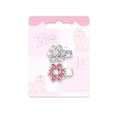 M-Pets Glam Çiçekli Kedi ve Köpekler İçin Aksesuar Toka Pembe Beyaz