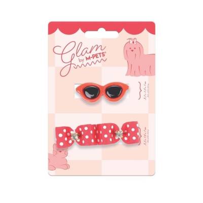 M-Pets Glam Gözlük ve Fiyonklu Kedi ve Köpekler İçin Aksesuar Toka Kırmızı