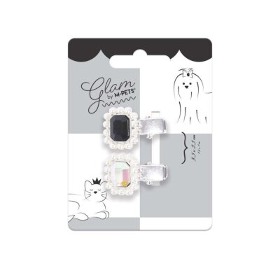 M-Pets Glam Taşlı İncili Kedi ve Köpekler İçin Aksesuar Toka Siyah Gri