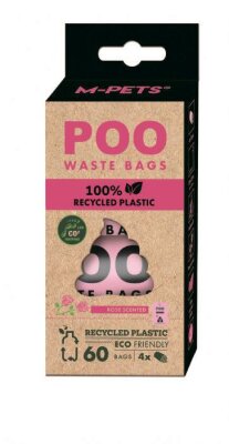 M-Pets Poo %100 Recycled Dışkı Poşeti Gül Kokulu 4x15 Yaprak