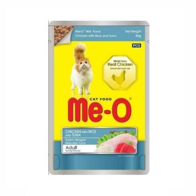 Me-O Pouch Tavuk, Pirinç ve Ton Balıklı Yetişkin Kedi Konservesi 80 Gr