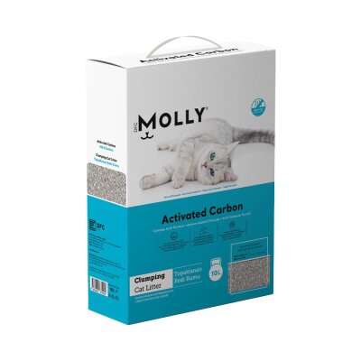 Molly Aktif Karbonlu Topaklanan Bentonit Kedi Kumu 10 Lt