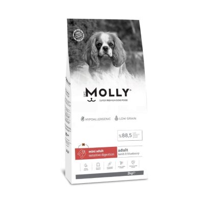Molly Düşük Tahıllı Hypoallergenic Kuzulu ve Yaban Mersinli Küçük Irk Yetişkin Köpek Maması 2 Kg
