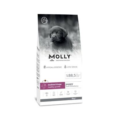 Molly Düşük Tahıllı Hypoallergenic Kuzulu ve Yaban Mersinli Orta ve Büyük Irk Yavru Köpek Maması 15 Kg