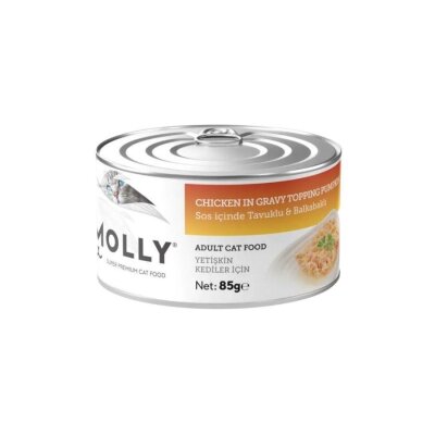 Molly Sos İçinde Tavuklu ve Balkabaklı Tahılsız Yetişkin Kedi Konservesi 85 gr