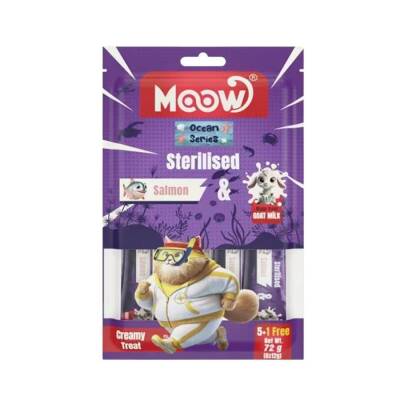Moow Creamy Somonlu ve Keçi Sütlü Kısırlaştırılmış Sıvı Krema Kedi Ödülü 6x12 gr