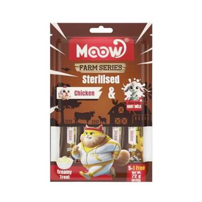 Moow Creamy Tavuklu ve Keçi Sütlü Kısırlaştırılmış Sıvı Krema Kedi Ödülü 6x12 gr