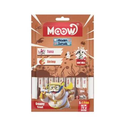 Moow Creamy Ton Balıklı Karidesli ve Keçi Sütlü Sıvı Krema Kedi Ödülü 6x12 gr