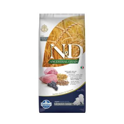 N&D Düşük Tahıllı Kuzu Etli Yaban Mersinli Orta Irk Yavru Köpek Maması 12 kg