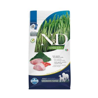 N&D Spirulina Takviyeli Tahılsız Kuzulu Orta ve Büyük Irk Yetişkin Köpek Maması 2 kg
