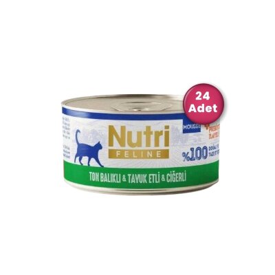 Nutri Feline Mousse Ton Balıklı Tavuk Etli ve Ciğerli Tahılsız Yetişkin Kedi Konservesi 70 gr ( 24 Al 20 Öde )