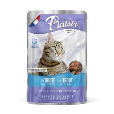 Plaisir Pouch Alabalık ve Karidesli Yetişkin Kedi Konservesi 100 gr