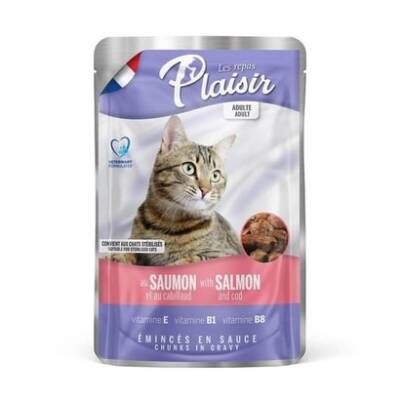 Plaisir Pouch Somonlu ve Morina Balıklı Yetişkin Kedi Konservesi 100 gr