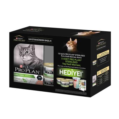Pro Plan Sterilised Kısırlaştırılmış Kediler İçin Somonlu Kedi Maması 1,5 kg + Adet Konserve Hediyeli Paket