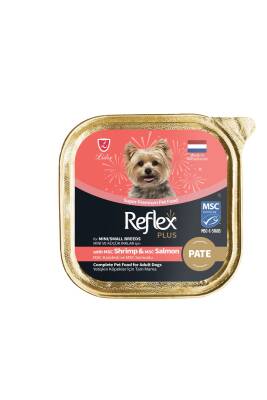 Reflex Plus Alu Tray Karides ve Somonlu Pate Kıyılmış Küçük Irk Yetişkin Köpek Konservesi 85 gr