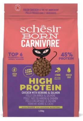 Schesir Born Carnivore Tahılsız Somon Ringa Balıklı ve Tavuklu Yetişkin Kedi Maması 1,25 kg
