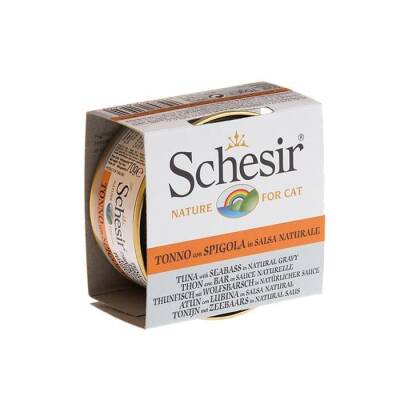 Schesir Ton Balıklı ve Levrekli Et Suyunda Yetişkin Kedi Konservesi 70 Gr