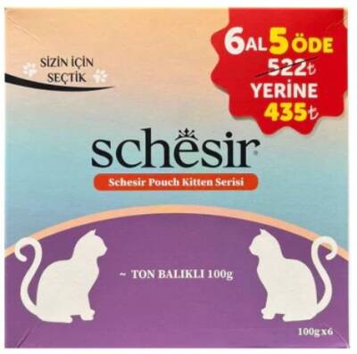 Schesir Pouch Ton Balıklı Yavru Kedi Konservesi 100 gr (6 AL 5 ÖDE)