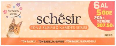 Schesir Pouch Ton Surimi ve Karides Serisi Kedi Konservesi 85 gr (6 AL 5 ÖDE)