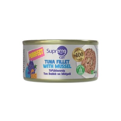 Supreme Cat Purrfect Tiftiklenmiş Ton Balıklı ve Midyeli Yetişkin Kedi Konservesi 70 gr