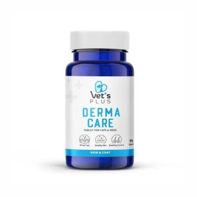 Vet's Plus Derma Care Kedi ve Köpekler İçin Deri ve Tüy Yapısı Destekleyici Biotin Tablet 75 Adet