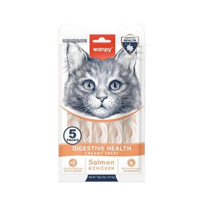 Wanpy Digestive Health Somon Balığı ve Tavuklu Sıvı Krema Kedi Ödülü 5x14 Gr