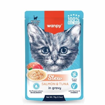 Wanpy Stew Gravy Pocuh Ton Balıklı ve Somonlu Yavru Yaş Kedi Maması 70 gr