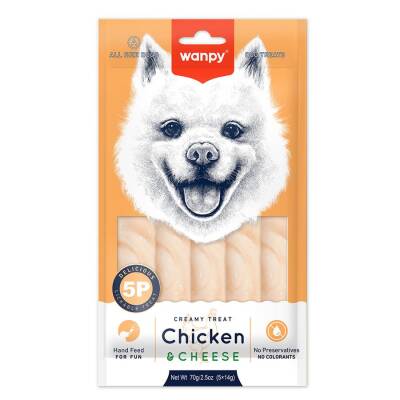 Wanpy Tavuklu ve Peynirli Sıvı Krema Köpek Ödülü 5 X 14 gr