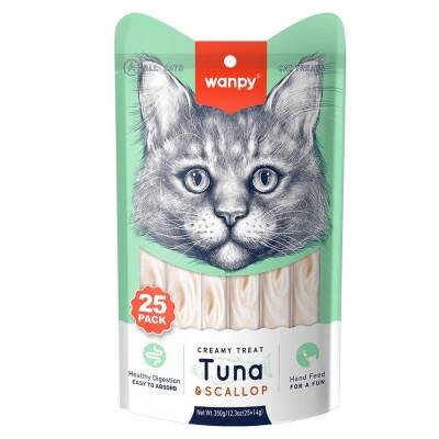 Wanpy Ton Balıklı ve Deniz Taraklı Sıvı Krema Kedi Ödülü 14 gr X 25 Adet