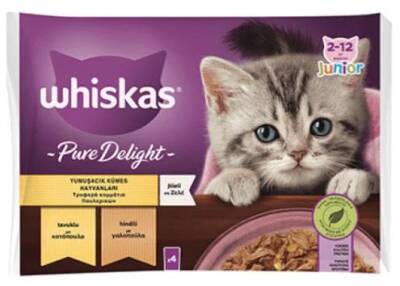 Whiskas Pouch Pure Delight Jöle İçinde Tavuklu ve Hindili Yetişkin Kedi Konservesi 85 gr 4'lü